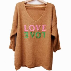 Love Wool Blend Oversized Drop Shoulder Vneck Sweater Size Large Made In Italy